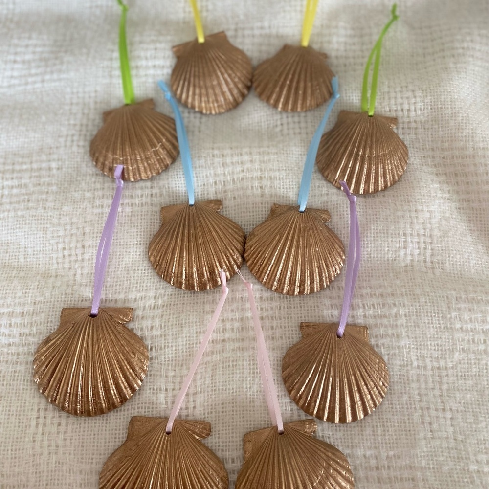 Lot of 10 Gold Seashells with Colorful Ribbons Perfect for Easter Deco…